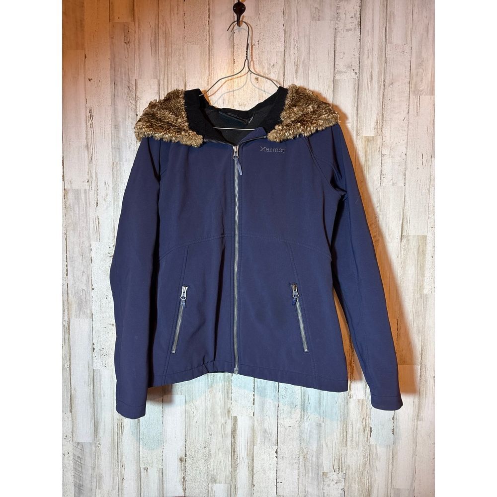 Women's Marmot Navy Blue Fur Hooded Jacket Size Medium